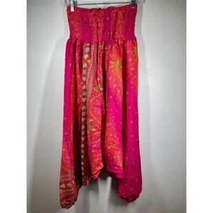 Bangkok Pants Boho Harem Pants One Size Pink Orange Paisley  Rayon festival